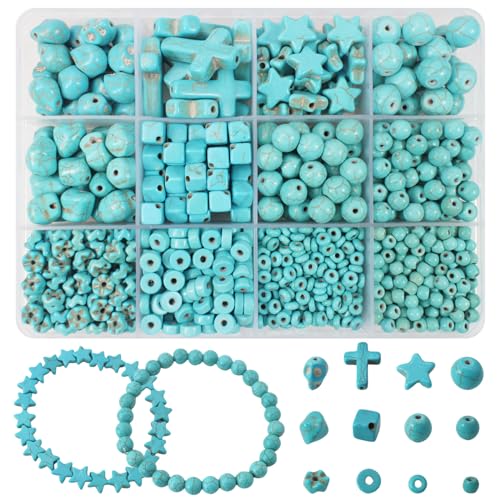 PAMIR TONG Turquoise Beads Sets for Jewerly Making 1183pcs Natural Turquoise Howlite Stone Cross-Skull Head-Heishi Space Rocks Assorted Beads Accessories for DIY Crafts-Necklace-Charms-Bracelet