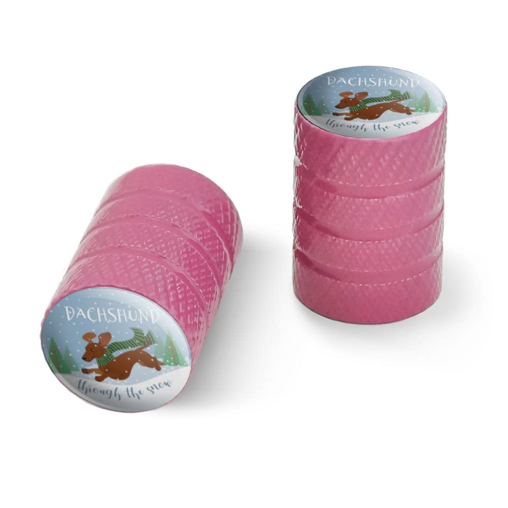 Dachshund Dashing Through The Snow Winter Christmas Motorcycle Bicycle Bike Tire Rim Wheel Aluminum Valve Stem Caps