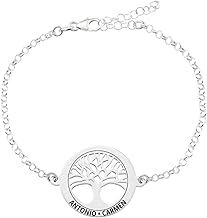 Collar Árbol de la Vida en Plata de Ley 925 personalizable. Cadena de 45cm. Regalo ideal madre abuela con nombres familia. Cumpleaños, Navidad. Hecho en España. (Pulsera Árbol de la Vida)
