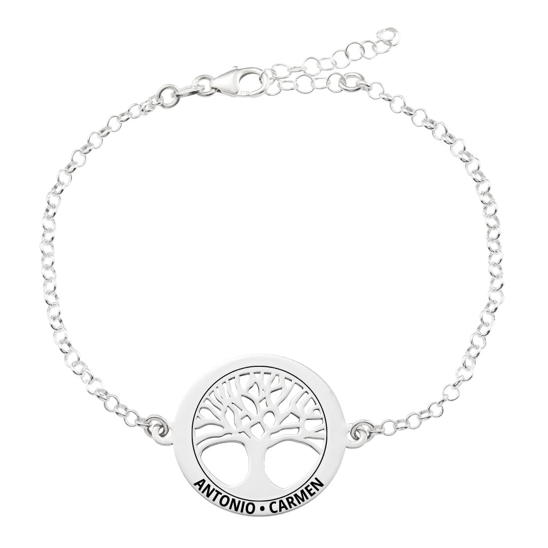 Collar Árbol de la Vida en Plata de Ley 925 personalizable, con cadena Rolo de 45cm + Alargador. Un regalo perfecto para regalar a madres o abuelas. (Pulsera Árbol de la Vida)