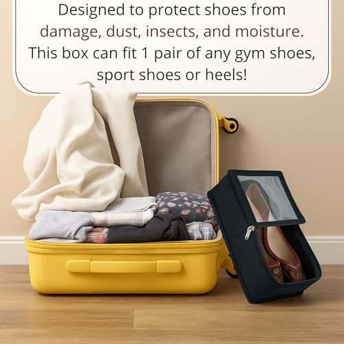 Image of Men Black Shoe Bag for Travel & Storage, Travelling Shoes Cover, Portable Dustproof Pouch, Sneaker Box, Transparent Home Organiser Boxes, Protector from Rain - Set of 4 (32 X 10 X 18 cm)