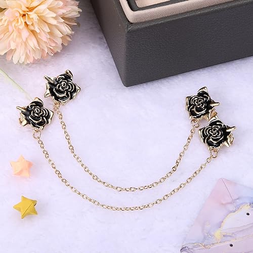 Image of uxcell Rose Sweater Clips, Retro Cardigan Collar Clips with Chain Shirt Clips Shawl Clips Clothes Clip for Women