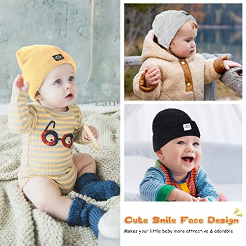 Hispeka SUVELAM Baby Beanie Hat 3 Packs With Cute Smiley Face, Toddler Girls Boys Baby Hats Winter, Kids Winter Hat Cold Weather Camel & Black & Light Grey thumb #2