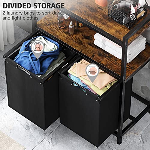 Enhomee Laundry Basket 112L Double Laundry Hamper With Shelf Laundry Sorter 2 Section Dirty Clothes Hampers For Laundry Room Waterproof Large Laundry Bags Wide Desktop Black #TOP1
