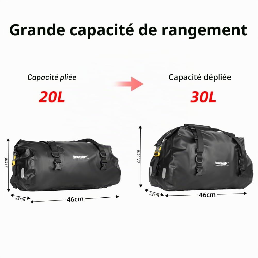 Rhinowalk Sacoche arrière étanche 20 l pour moto et vélo - Sac à bandoulière - Bagage de voyage pour les randonnées en plein air