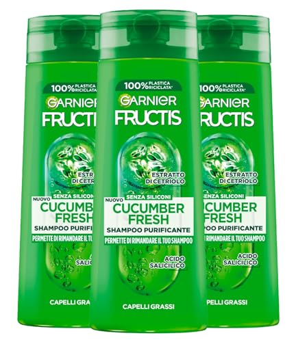 Garnier Fructis Cucumber Fresh reinigendes Shampoo für fettiges Haar mit Gurkenextrakt und Salicylsäure für langanhaltend sauberes Haar - 3 x 250 ml