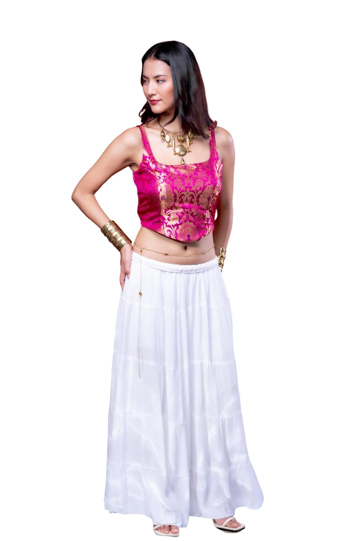 Banarasi Blaze Corset Women's Pink Banarasi Brocade Top | Ethnic Sleeveless Bustier Blouse-picture-46