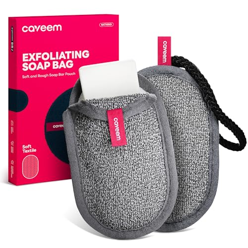 Bolsa de jabón, bolsa de jabón exfoliante de doble cara, suave y con bolsillo de malla para jabón en barra, bolsa de esponja para jabón de ducha (Paquete de 2)