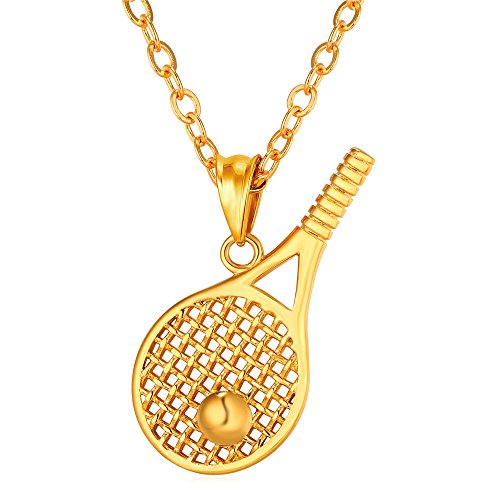 U7 Tennis Racket Necklace 18K Gold Plated Chain & Pendant Kpop Sport Fitness Jewelry for Men Women