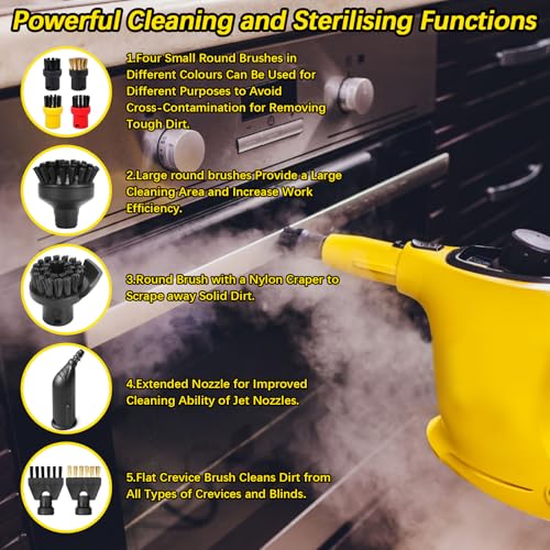 10 Stück Kompatibel mit Dampfreiniger Zubehör,Easyfix SC1 SC2 SC3 SC4 SC5 CTK10 CTK20 6 Große Rundbürsten 2 Fugenbürste 1 Düse und 1 Verlängerungsdüse Strapazierfähiges Nylonborstenmaterial