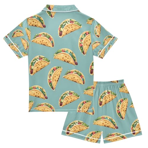 senya Chicken Rolls Food Satin Summer Pajama Sets Silk Short Sleeve Button Down Sleepwear2