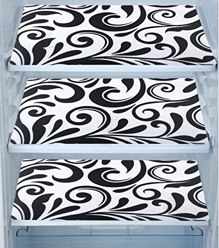 Image of Waterproof PVC Refrigerator Drawer Mats /Multipurpose Mat /Fridge Mats Set of 3 Pcs (Floral Black, Size-17.5X11.5 Inch)