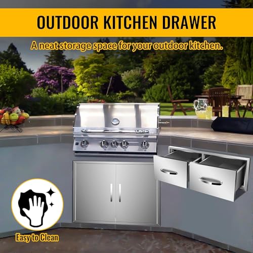 Image of 30 inch W x 10 inch H x 20 inch D Outdoor Kitchen Single Drawer Stainless Steel BBQ Access Drawers with Exquisite Handle for Outdoor Kitchen Island or Grill Station