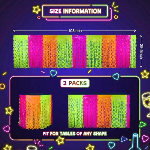 Image of Mega-L Glow in The Dark Party Supplies, Neon Wavy Table Skirts, 4 Pack | Fluorescent Colors, Neon Table Cloths, Glow Party Supplies for Birthday, Halloween, Graduation, New Year Decor