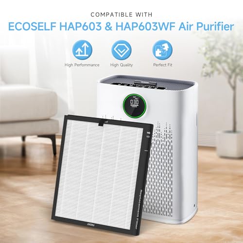 Image of 3 Pack HAP603 Replacement Filter Compatible with ECOSELF HAP603 / HAP603WF Air Purifier, 3-in-1 H13 True HEPA Filter with Activated Carbon, # RFHAP603, White