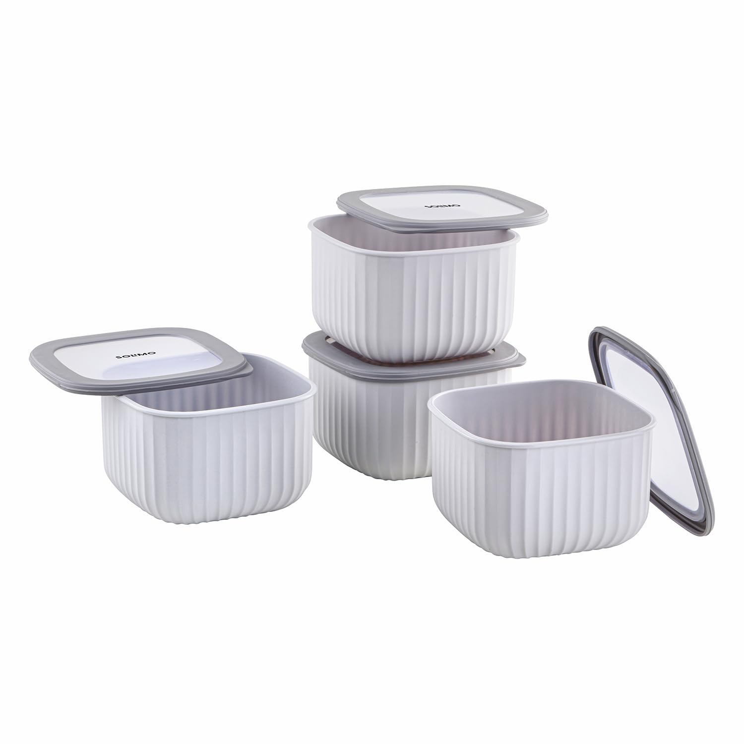Amazon Basic Plastic Elegant Square Storage Containers Food Grade Set of 4 (2.3L Each) | Microwave, Freezer, Dishwasher & Refrigerator Safe, Stackable Kitchen Containers (Grey)-image-6