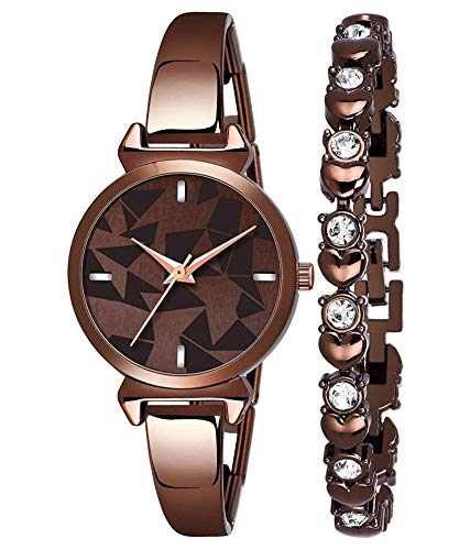 Goldenize fashion Brown Diamond Dial Stainless Steel Watch with Bracelet Girls & Womens Combo (B08KGCKXBX) Amazon Price History, Amazon Price Tracker