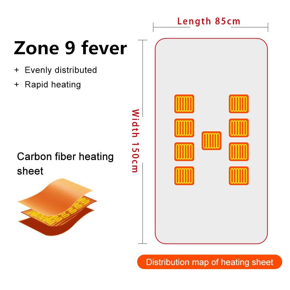 Manta Calefactora USB,Manta Eléctrica Inalámbrica con Batería 10000 Mah,9 Zonas Calentamiento,3 Niveles Calentamiento,Manta Calefactora Portátil,Lavable,Suave Y Agradable La Piel