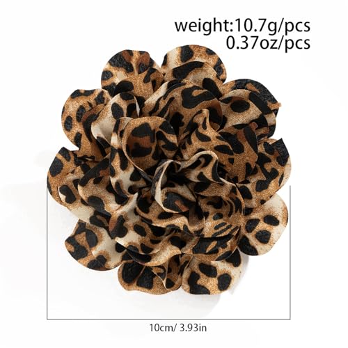 Image of Satin Fabric Leopard Rose Flower Large Brooch Pins Handmade Elegant Extra Big Camellia Silk Flowers Floral Lapel Pin for Women Wedding Bridal Prom Party Dance Dress Suit Clothes Accessories