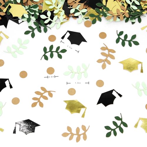 Image of Greenery Graduation Confetti Class of 2026 Rustic Vintage Graduation Decorations Black and Gold Grad Cap Sage Green Grad Party Decorations 2026