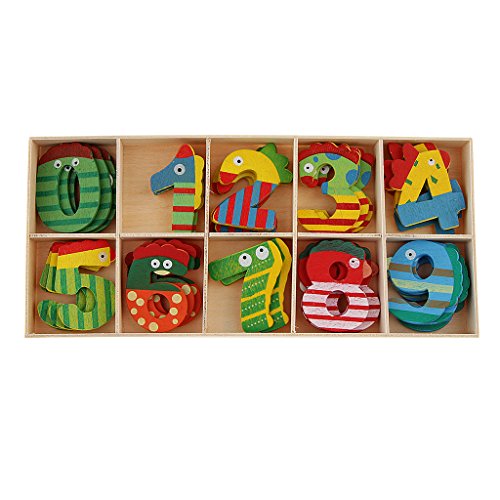 Números de madeira de animal fofo colorido Homyl – Números de artesanato para crianças aprendendo ce