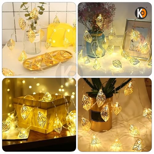 Image of K D Metal Leaf Paan String Lights for Decoration -10 LED Leaf (Paan) 3.8 Meter Moroccan LED Fairy Lights, Warm Yellow Decorative Lights for Home, Room, Parties & Festivals