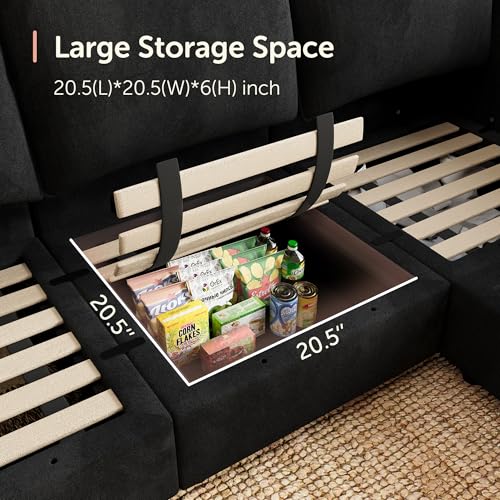 Image of HONBAY Modular Sectional Couch L Shaped Sofa with Storage,Black