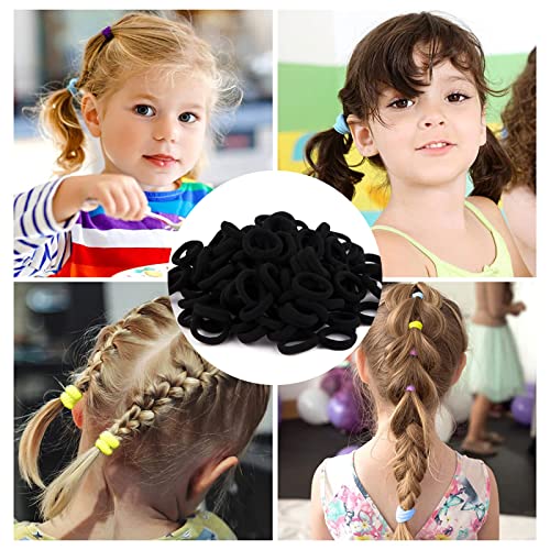 100 Stück Elastisch Haargummis Klein, Baby Haargummis, Soft Baumwolle Mini Haarband, Ohne Metall Haargummis, Pferdeschwanz Inhaber Perfekt für Kinder, Babys, kleine Mädchen, Schwarz