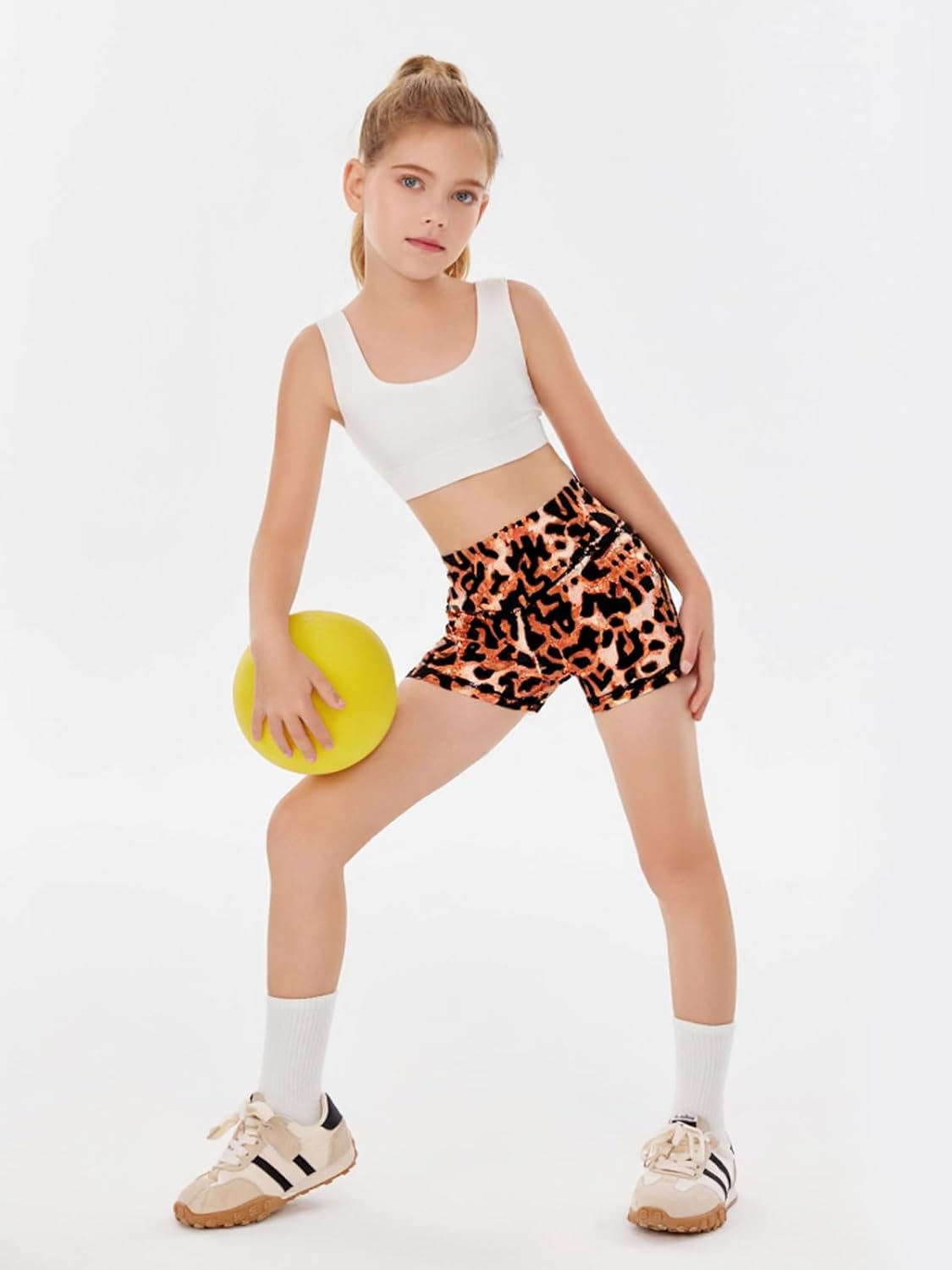 rrhss Girls Athletic Shorts Kids Leopard Print High Waisted Yoga Dance Biker Comfy Gymnastics Shorts 5-14Y - Image 6