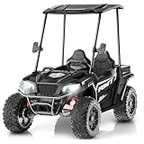 24V Kids Ride on Toys, Dump Truck 2 Seater w/Sun Shade, Dump Bed & Shovel, 5MPH, 4WD Kids' Electric Vehicles, Electric Car w/Remote, Electric Car for Kids, 3 Speeds, LED Lights, Music (Black)