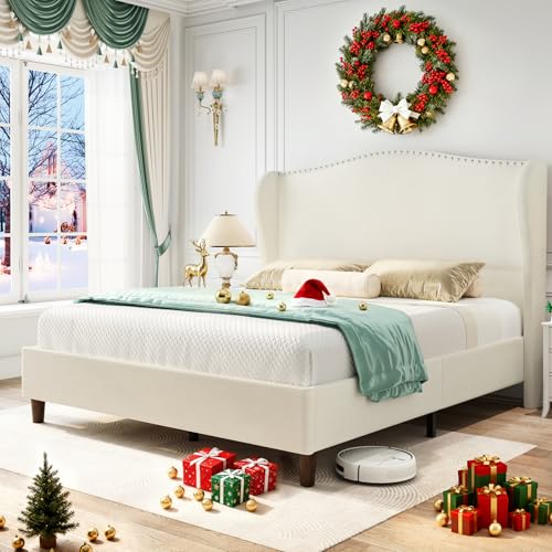 Yaak Queen Size Chenille Bed Frame with 52' Tall...