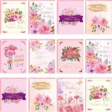 WorldBazaar Mothers Day Cards Bulk 24 Pack Glitter Floral Mothers Day Cards with Envelopes Gift for Mom Blank Inside