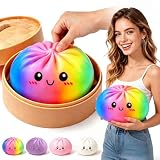 Dumpling Squishy XXL, ​​Giant Jumbo Dumpling Squishy, 15CM Riesige Mega Dumplings, 6 Zoll Groß Regenbogen Dumplings Stressball mit Dampfgarer, Weicher, Angstlinderung für Erwachsene (Colorful)