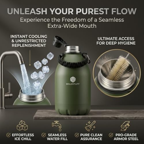 Image of Insulated Water Bottle 3000ml, Hot Water Bottle, Thermosteel Water Bottles for Travel, Home, Office, School, Gym, Adults, ISI Certified Water Bottle 12+ Hr Hot and 18+ Hr Cold, Green