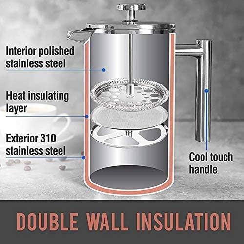 Stainless Steel Coffee & Tea Maker, Makes 8 Cups - Portable Thermal Coffee Makers For Home, Camping, Traveling(1L)