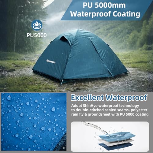 Image of ShinHye Backpacking Tent 2 /3 /4 Person - Ultralight Dome Portable Tents for Camping Easy Set Up, Outdoor Hiking Waterproof Camp Instant Tent Two Doors Double Layer