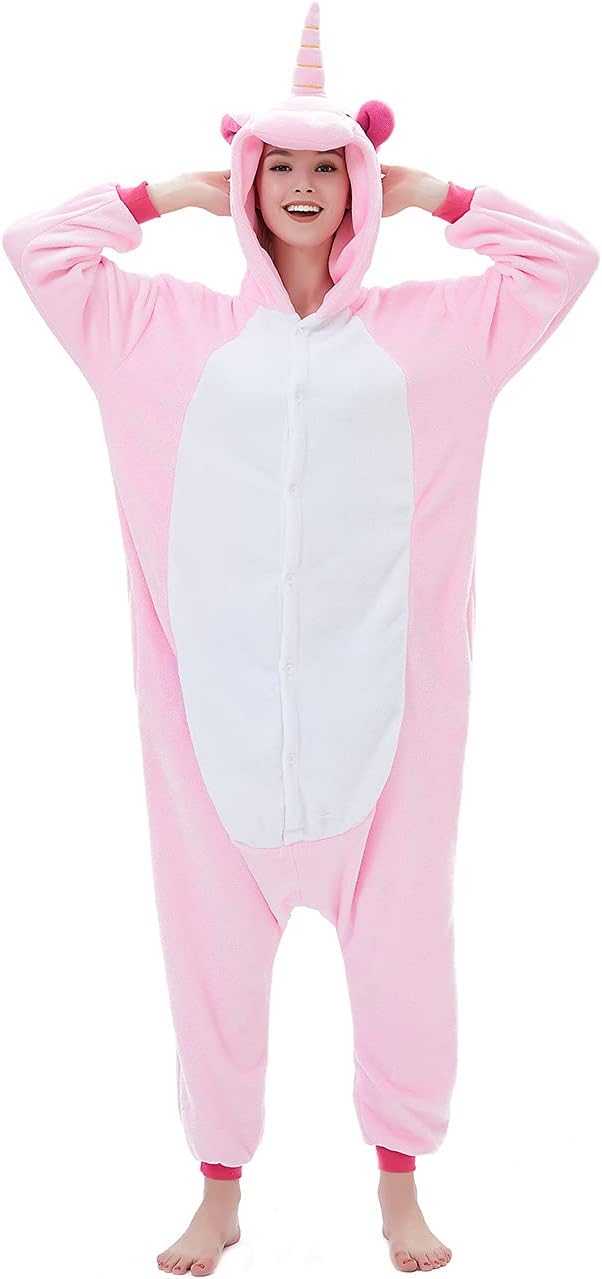 ABENCA Fleece Unicorn Onesie Adult Pajamas for Women Cartoon Animal Christmas Halloween Cosplay Onepiece Costume,Pink Old, M