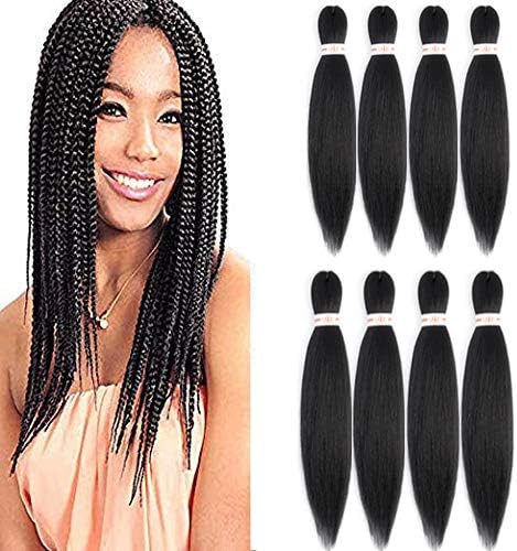 UNA Pre-stretched Professional Braiding Perm Yaki Hair 18"-8packs/lot Hot Water Setting Synthetic Fiber Crochet Braids Crochet Hair Braiding Hair Extension Twist Braid (18inch,8pieces, 1B)