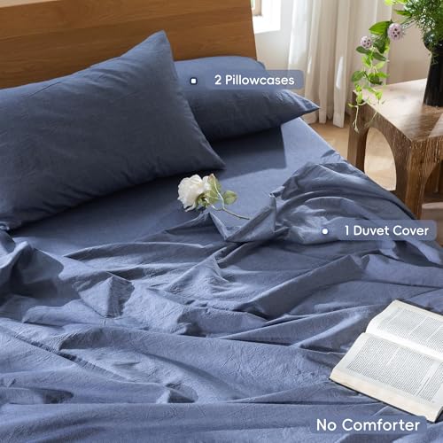 Image of MooMee Duvet Cover Set 100% Washed Cotton Linen Like Oversized King | Relaxed Linen-like Texture. Soft, Breathable & Long-lasting Comfort. Lightweight. Hidden Zipper with 8 Interior Corner Ties