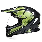 SMTSEC Casco De Moto Mujer Hombre Casco De MTB De Cara Completa Casco De Motocross Certificado Dot/ECE con Visera Gafas UV Ciclomotor Seguridad Casco De Descenso para Cruiser Chopper,Green/A-L