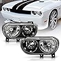 ACANII - For 2008-2014 Dodge Challenger SE|R/T [Halogen Model] Black Headlights Headlamps Replacement Pair Left+Right