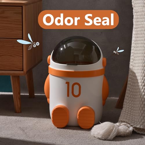 URALFA Kids Trash Can, 3.2 Gal Astronaut Trash Can, Removable Lid, Orange