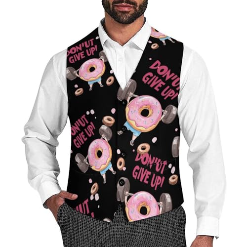 Donut Give Up Men's Formal Suit Vest for Business Formal Or Casual Dress Waistcoat Wedding