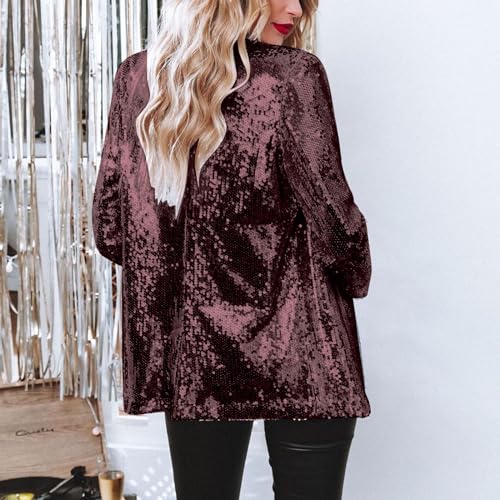 Sequin Blazer for Women Evening Bling Glitter Outfit Open Front Work Jacket Long Sleeve Laple Cardigan Coat3