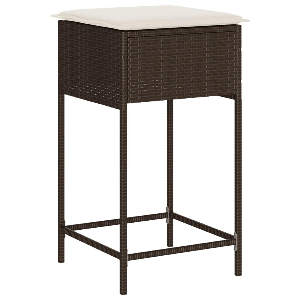 Set Bar da Giardino 3 pz con Cuscini in Polyrattan Marrone, Tavolo con Sedie, Tavolo Giardino con Sedie, Bancone Bar da Casa, Tavolo Bar con Sgabelli