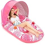 Jasonwell Pool Float with Canopy - Inflatable Pool Floaties Adult Lounger Floats Raft Floating Chair with Cup Holders for Swimming Pool Lake Water Lounge Float Beach Pool Party Toys for Adults (Rose)