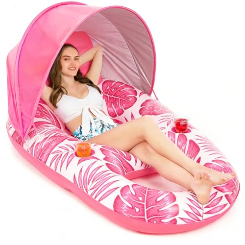 Jasonwell Pool Float with Canopy - Inflatable Pool Floaties Adult Lounger Floats Raft Floating Chair with Cup Holders for Swimming Pool Lake Water Lounge Float Beach Pool Party Toys for Adul