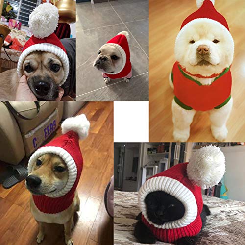NACOCO Christmas Dog Hat Crocheted Snood Funny Pet Cap with Pompon Red Green Warm Winter Dog Hat Knit Snood Headwear for… - Image 7