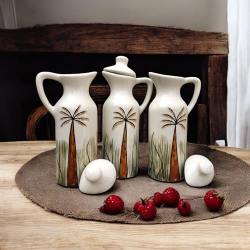 Image of MALAIKAH Ceramic Oil Dispenser Khajur Pack of 3 for Kitchen, Dining, Gifting, Home & Kitchen Decor