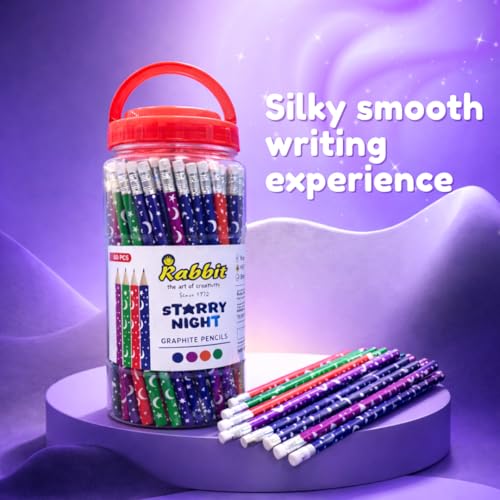 Image of Starry Night Pencil (100) | Super Fun Unicorn & Space Cartoon Theme Dark Lead Pencils for Kids | HB Writing Pencils for Girls & Boys | School & Return Gift Stationery.
